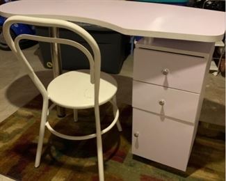 Modern Desk, Kidney Shaped Top with Chrome Accents and Metal Chair