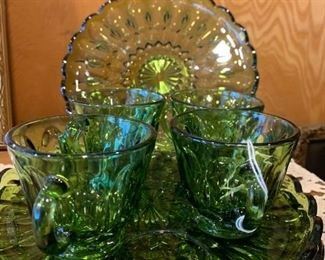 Green glass luncheon set