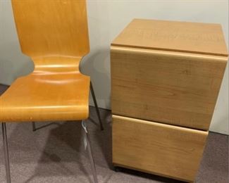 mid century style bentwood chair, rolling file cabinet