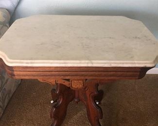 Antique Victorian marble top walnut parlor table
