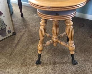 Antique adjustable Swivel wood Piano stool seat glass ball claw feet