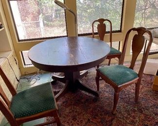 antique oak pedestal table and three chairs , you can buy together or separately 