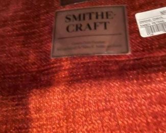 Smith Craft two-seat sofa upholstered in red chenille fabric. Measures 90"W. Photo 2 of 2