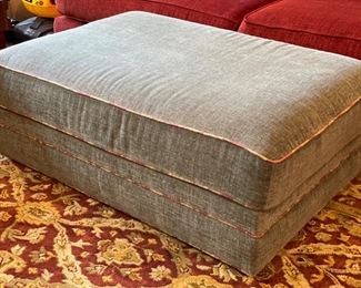 Smith Craft ottoman upholstered in light blue chenille fabric. Measures 45"L x 32"D