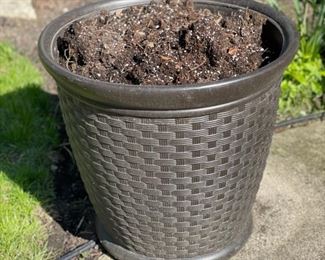 All weather woven plastic brown planter