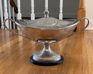 Silver-plate covered Aladdin-style serving bowl