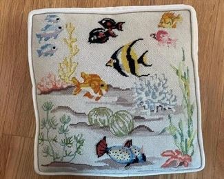 Needlepoint ocean scene pillow