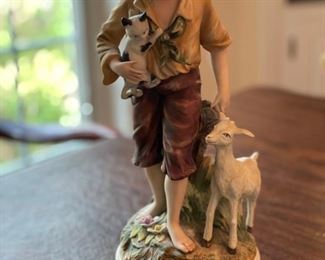 Andrea Sadek Bisque Porcelain Victorian Country Boy Goat and Cat 7893 Vintage. Photo 1 of 2