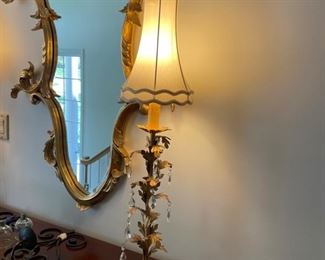 Pair of gold table lamps with crystal adornments. Photo 1 of 2