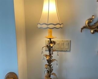 Pair of gold table lamps with crystal adornments. Photo 2 of 2