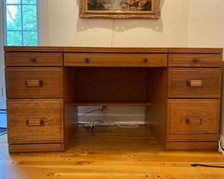 Vintage Art Deco-style 7-drawer desk with two pull-out trays. Photo 1 of 2.