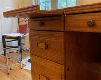 Vintage Art Deco-style 7-drawer desk with two pull-out trays. Photo 2 of 2.