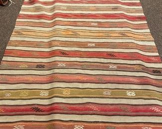 Moroccan flat-weave stripe rug measures 8'L x 4' 8"W