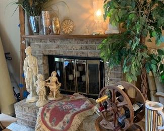 Statues, removable tea tray table, Italian pitcher, unique wine holder, rugs and decor’