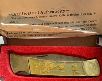 Gold plated commemorative knife. 