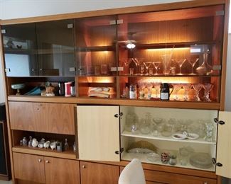 Danish Style Lighted Wall Unit w Built in Bar