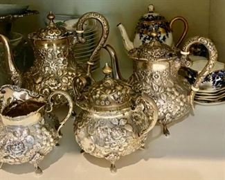 Kirk and Sons tea set as well as other repousse items
