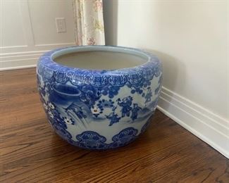 Large Japanese hand painted fish bowl planter  