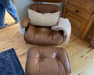 Vintage Eames STYLE  leather chair and ottoman