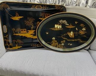 Tole and asian wood serving trays