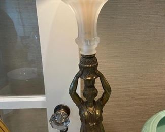 Art deco style pair of lamps with frosted glass 
