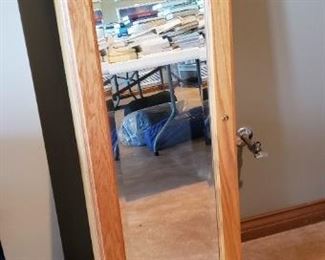 Oak Hanging Jewelry Cabinet with mirror and lock