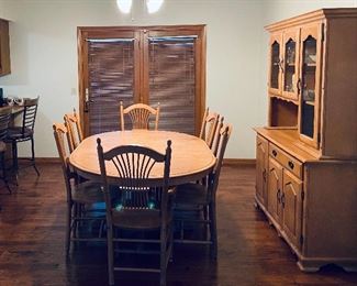 Dining set (solid birch) includes 6 chairs, table and hutch
