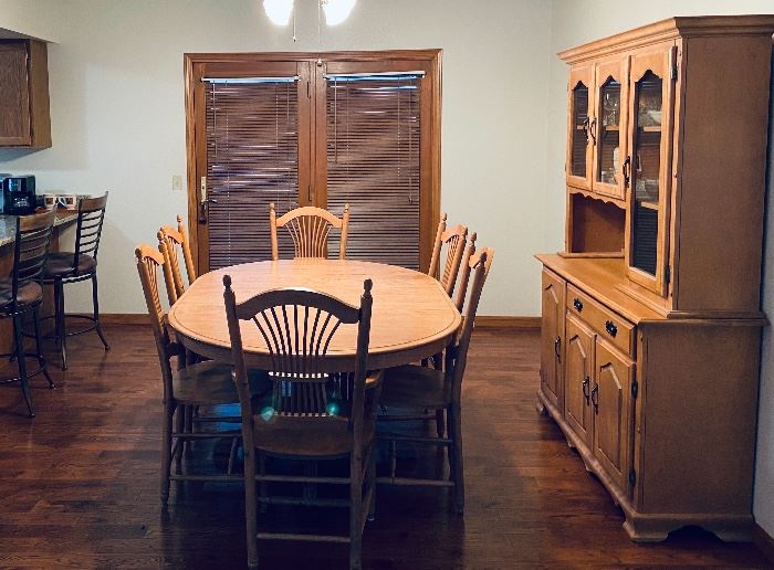 Dining set (solid birch) includes 6 chairs, table and hutch