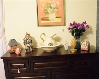 New dresser or buffet with decor. Another original watercolor from Esther Crider.