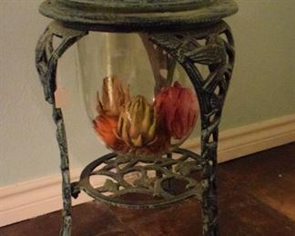 Cast Iron plant stand with built in glass dome.