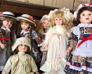 Collectable porcelain dolls, various prices