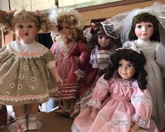 Collectable porcelain dolls, various prices