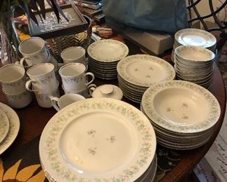 Johann Haviland "Forever Spring" china, Service for 12, includes five piece place setting, and serving pieces (gravy boat and plate, butter dish, salt/pepper, 2 platter, 3 serving bowls/dishes (1 covered), sugar & creamer