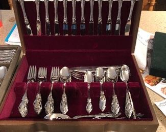 Service for 12, in McGraw wood silverware cabinet/chest