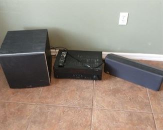 Yamaha RX-V381 receiver, JBL center speaker and Polk Audio subwoofer