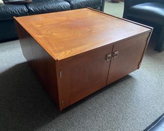 Hardwood coffee table with storage on two sides