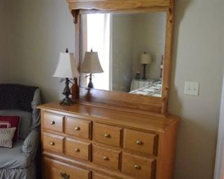 Oak Dresser and Mirror