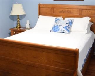 Oak Sleigh Bed with Nice Clean Mattress Set