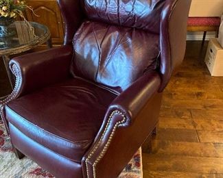 Luxurious leather wingback recliner:  34" W x 36"D x 40"H