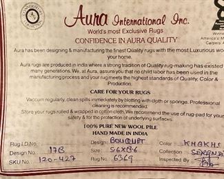 Aura International 100% Pure New Wool Pile Rug