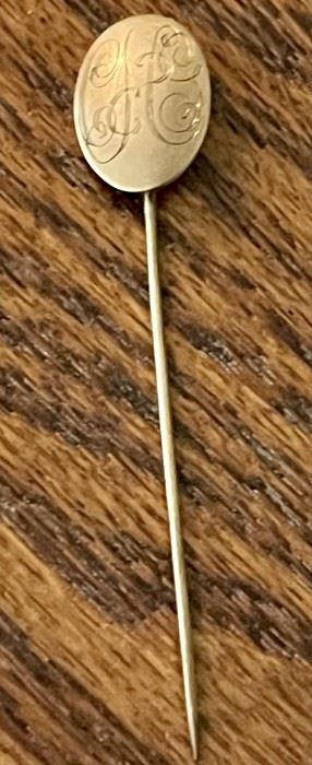 Antique 10K Gold Initialed Stick Pin Weighs 1.7 Grams 