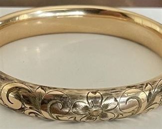 H&H Antique Art Nouveau Etched Gold Filled Bangle Bracelet  With Slide June 26, 1906