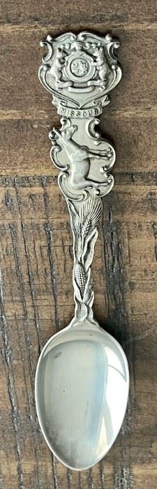 Rogers Bowlen Lunt RBL Sterling Silver Figural 1900'S Souvenir Spoon Missouri Bears, Horse And Corn 20.3 Grams