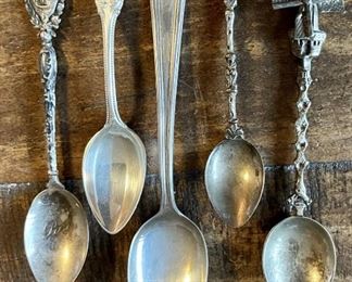 (5) Antique Spoons (2) Sterling Silver (2) 800 Silver And (1) Unmarked Windmill, Rogers, Lunt, Bowlen