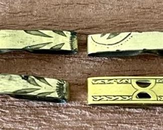 (3) Gold Tone Etched Edwardian Lingerie Clips & One Wil Snap Gold Tone Etched Pierced Clip