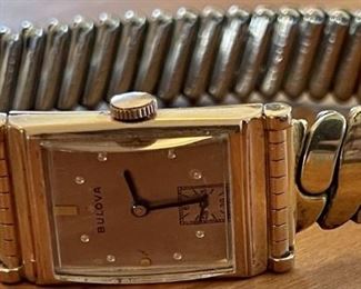 Vintage Art Deco Bulova Gents 14K Gold Filled Second Dial Watch 3149895 Flex-Let Band 1/20 10K GF Top 