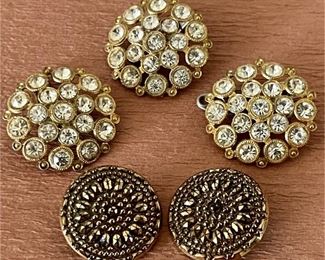 (5) Vintage Buttons (2) La Mode Gold Sparkle MCM & (3) Rhinestone And Gold 