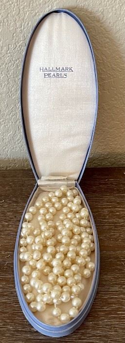 Vintage Hallmark Hand Knotted Simulated Pearls In Original Box 58" Long 