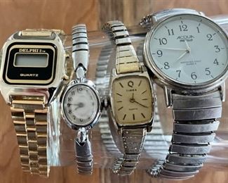 (4) Vintage Watches, (2) Timex, Delphi II Quartz, And Acqua Indiglio Water Resistant Men's Watch 