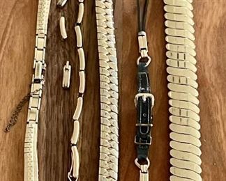 (5) Vintage Watch Bands (2) 1/20th 12k Gold Filled, Gold Tone Stretch Bands, (1) Leather 